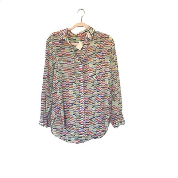 Pilcro by Anthropologie Rainbow Brushstroke Button-Down Blouse | Size S - Picture 2 of 6